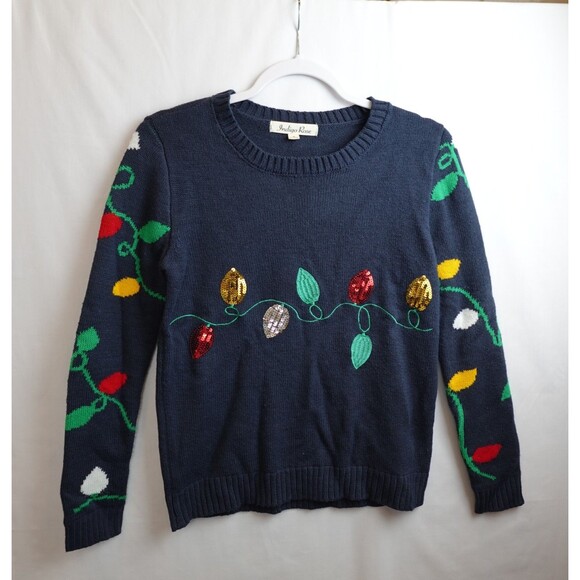 Indigo Rose Christmas Lights Sweater Women's Small Festive Holiday Party Sequins - Picture 2 of 7